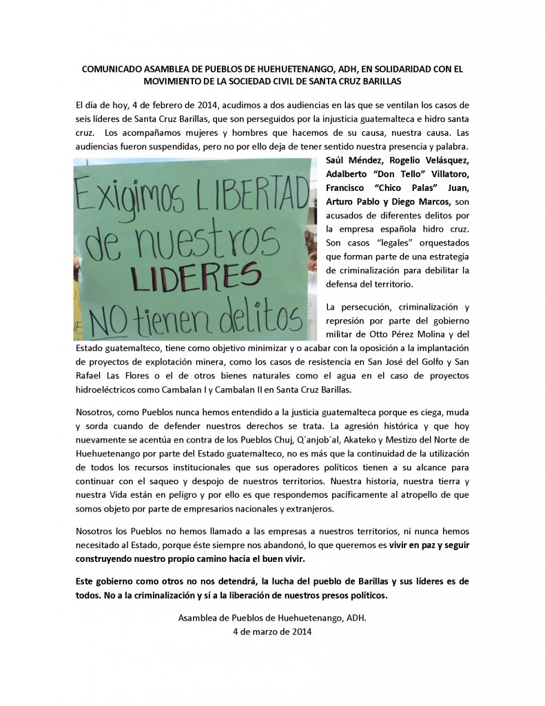 COMUNICADO ASAMBLEA DE PUEBLOS DE HUEHUETENANGO 4032014 (1)