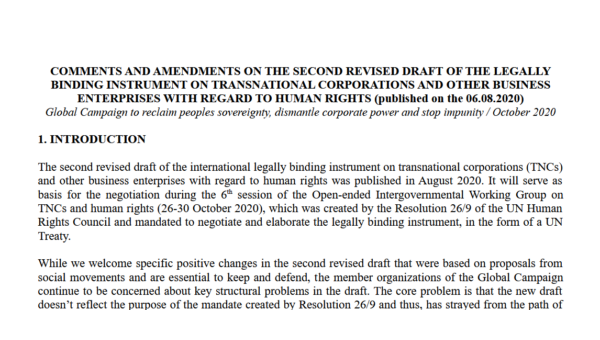 Comments and amendments on the Second Revised Draft of the Binding Treaty