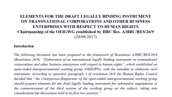 Elements for a draft legally binding instrument on transnational corporations and other business enterprises with respect to human rights (presented by Ecuador)